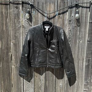 Armani Exchange Black Leather Moto Jacket Full Zip-Up With Pockets size medium